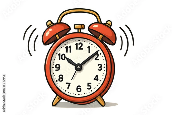 Fototapeta Red alarm clock ringing loudly on a transparent background, perfect for projects related to time management, deadlines, or waking up