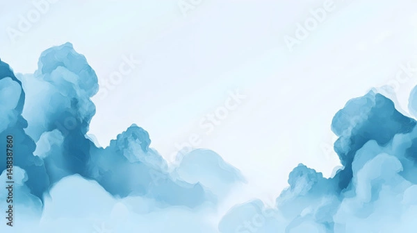 Fototapeta Blue sky, fluffy clouds, aerial view, calm weather, background for design