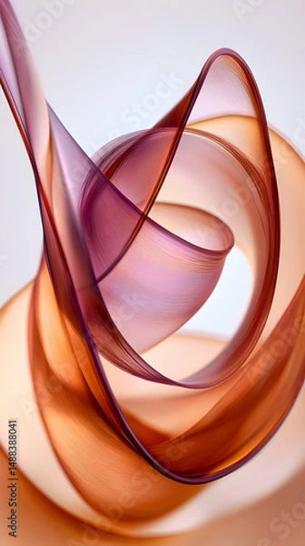 Fototapeta Abstract swirling translucent ribbons, light background, dynamic movement, design element
