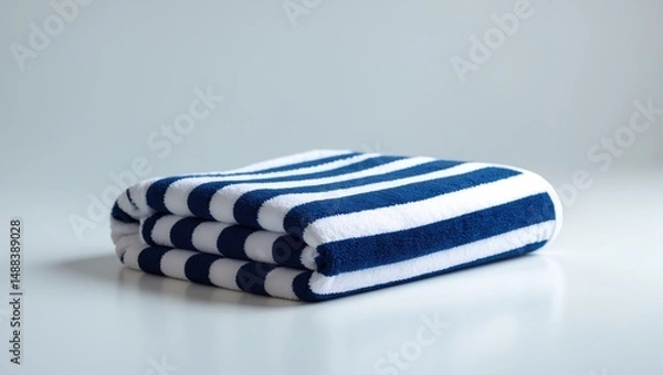 Fototapeta Isolated blue stripes beach towel folded on background