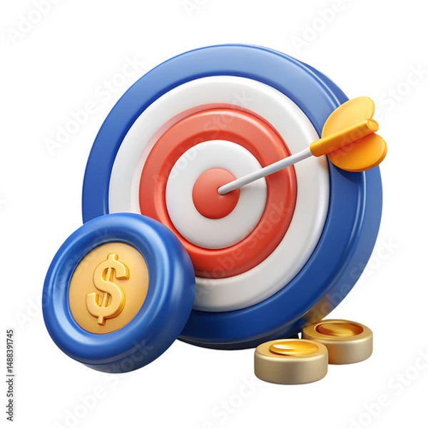 Fototapeta 3d dart hitting target with dollor icon