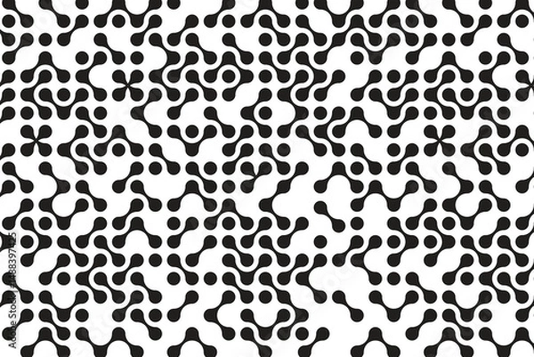 Fototapeta Vector Seamless Black And White Irregular Rounded. Halftone Transition Abstract Background Pattern