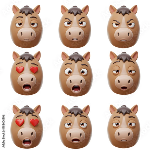 Fototapeta Horse face expressions collection 3 d render design elements