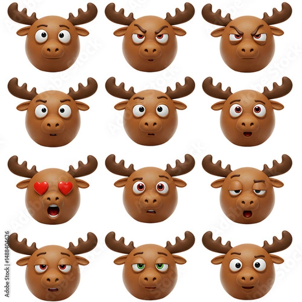 Fototapeta Moose faces with various expressions on transparent background