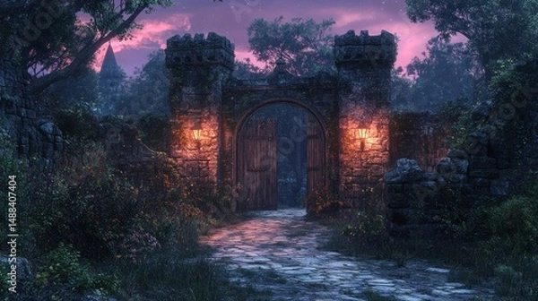 Obraz Mystical stone gate at twilight