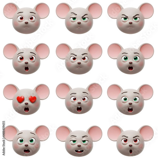 Fototapeta Mouse faces with various expressions cartoon character design