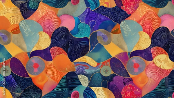 Fototapeta Abstract wavy curved shapes. Geometric seamless pattern. Natural organic forms rounded objects seamless pattern.