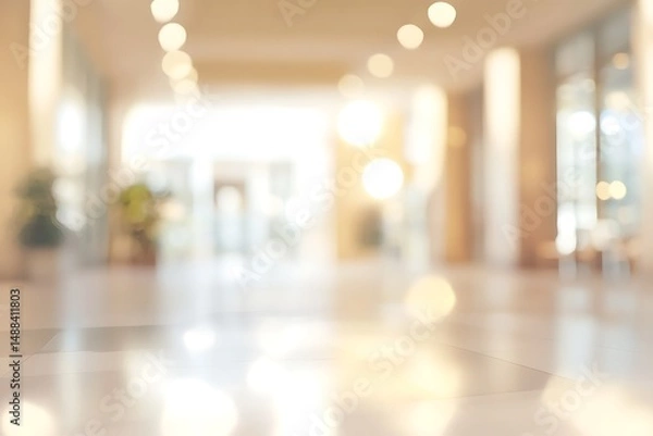 Fototapeta Abstract blurred office interior with light bokeh lights design background space