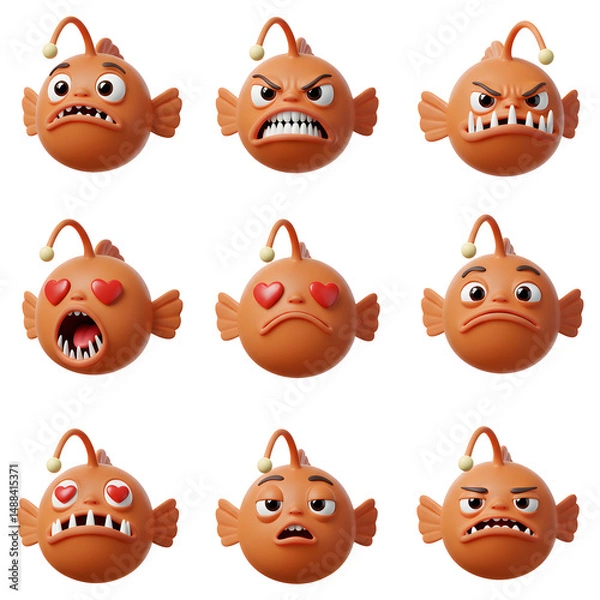 Fototapeta Set of digital fish characters with various emotions