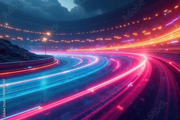 Obraz Abstract swirling colors forming a race track , colorful, finish, success