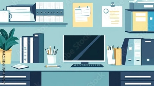 Obraz Organized Workplace: A Modern Office Desk Setup
