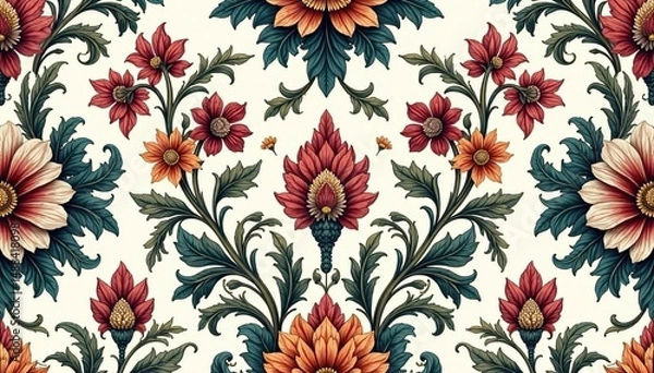 Obraz Intricate floral damask pattern, elegant swirls and leaves , illustration, luxury, leaves