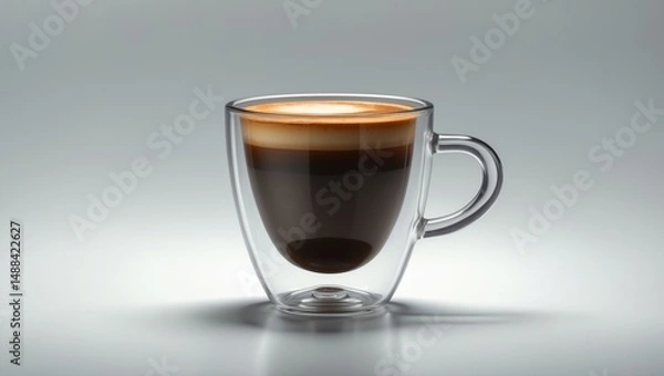 Fototapeta Isolated glass of hot espresso with foam on dark background