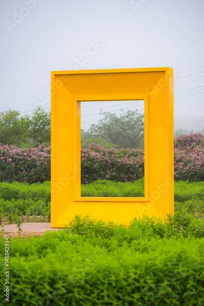 Obraz Micro landscapes of urban parks, mirror frames, ancient mailboxes, telephone halls, and wooden chairs for rest