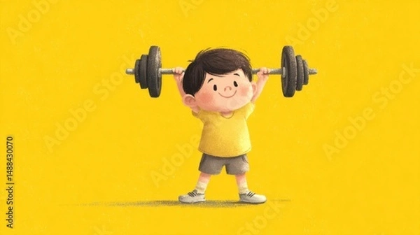 Fototapeta Mighty Little Weightlifter: A Child's Strength and Determination