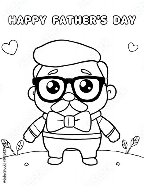 Fototapeta Joyful Father's Day with Hearts Coloring Page.