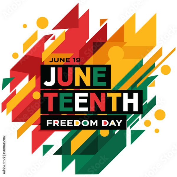 Fototapeta Juneteenth, Freedom day vector design with 
Red, yellow & green geometric abstract 
background pattern for African American 
culture, event, card, web banner, 
social media, poster, June 19