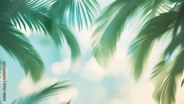 Fototapeta Blurred abstract pattern of tropical leaves background.