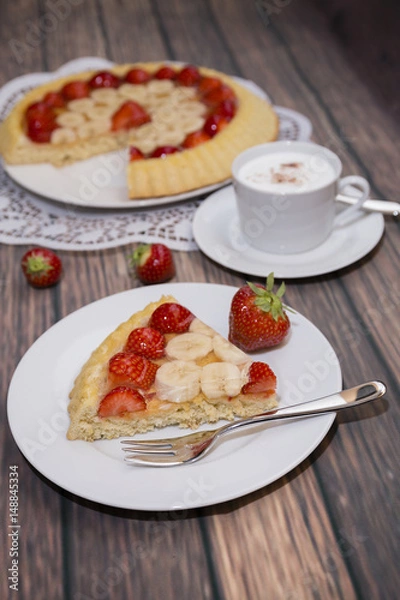 Fototapeta Kaffeepause mit Obstkuchen