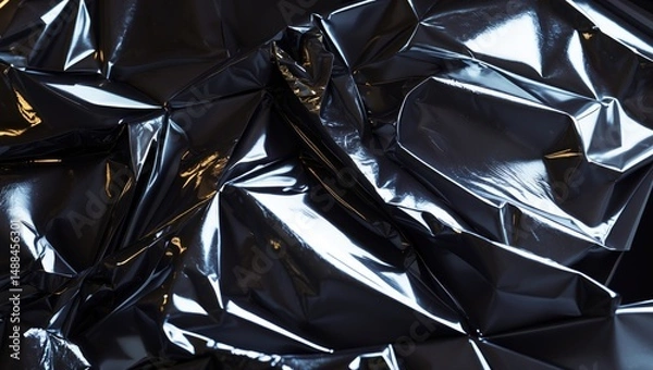 Fototapeta Textured surface of crumpled soft packaging foil with wrinkles and folds. Abstract close-up background.