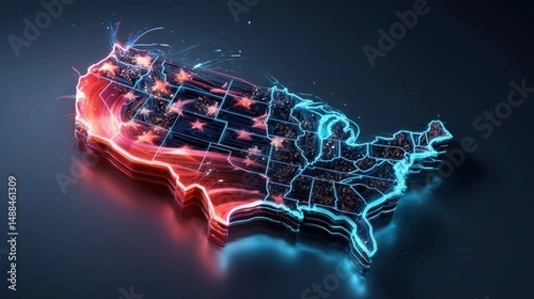 Fototapeta Abstract Glowing Map of the United States