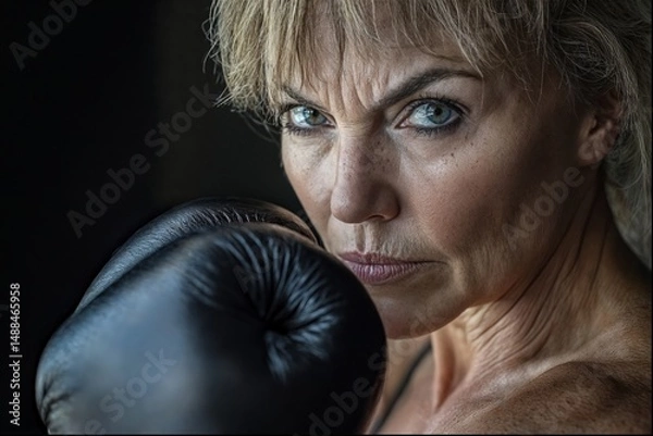 Fototapeta mature woman with boxing gloves