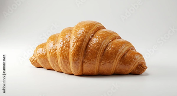 Fototapeta Golden Croissant: A perfectly baked croissant, displaying a beautiful golden color and delicate layers, inviting indulgence in this classic pastry. isolated on white background