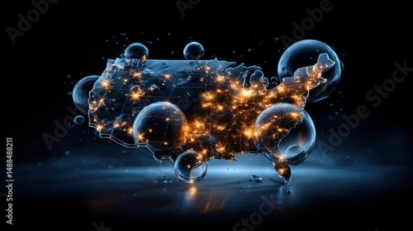 Fototapeta Illuminated United States Map Network