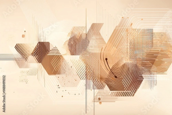 Fototapeta Abstract geometric shapes and lines create a dynamic composition in warm, earthy tones. Ideal for creative projects, backgrounds, or design inspiration.