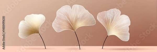 Fototapeta Elegant dried ginkgo leaves with a delicate, translucent appearance against a soft gradient background. Captures nature's simplicity and beauty in muted tones.