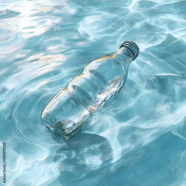 Fototapeta Plastic Bottle Floating on Calm Water Surface in Natural Environment