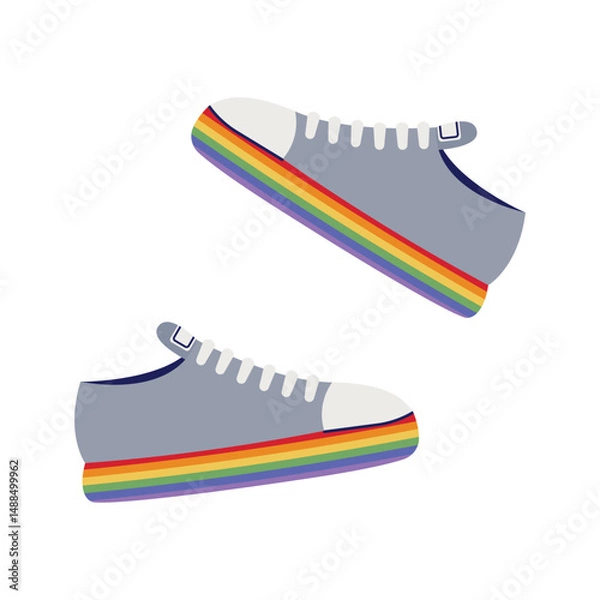 Obraz Sneakers with rainbow soles. LGBT stickers. Pride month. Hand drawing. Vector illustration