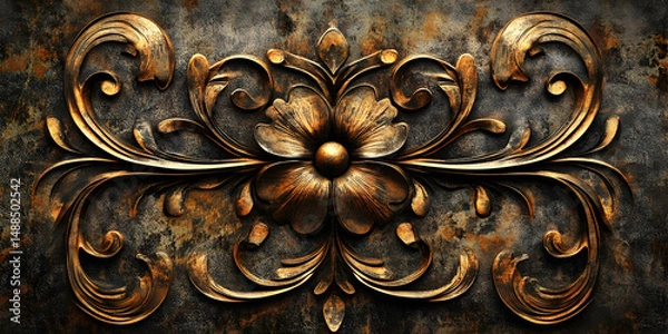 Fototapeta Ornate Floral Design with Intricate Bronze Elements and Texture