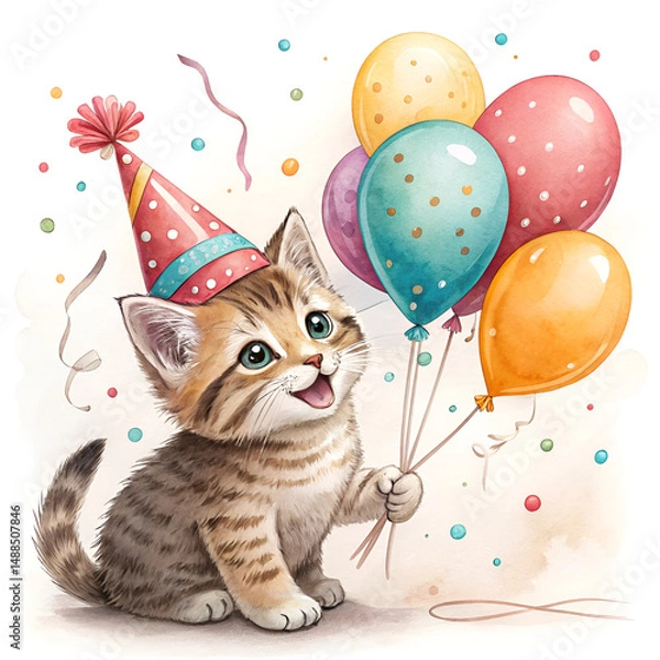 Fototapeta cat with balloons