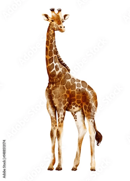 Fototapeta Exotic giraffe wild animal in a watercolor style isolated. Full name of the animal: camelopard. Aquarelle wild animal for background, texture, wrapper pattern or tattoo.