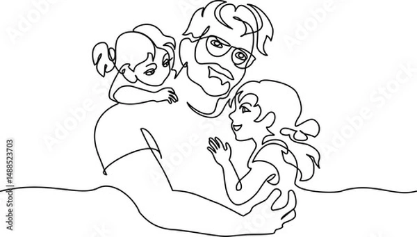 Fototapeta Happy Fathers Day holiday card. Dad happy with his two daughters.