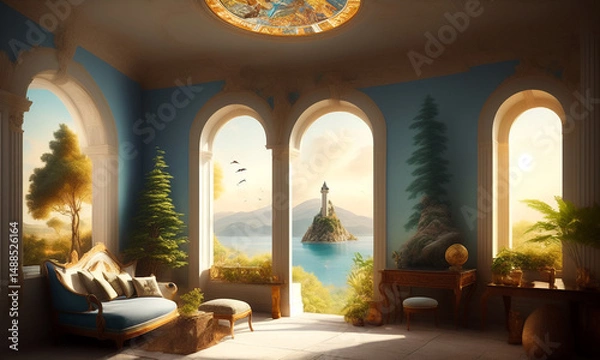 Fototapeta Surreal landscape ancient greece analog style. Generative AI	
