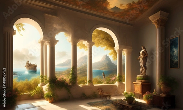 Fototapeta Surreal landscape ancient greece analog style. Generative AI	
