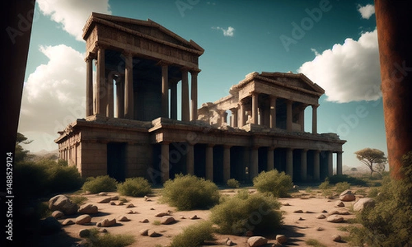 Fototapeta Surreal landscape ancient greece analog style. Generative AI	
