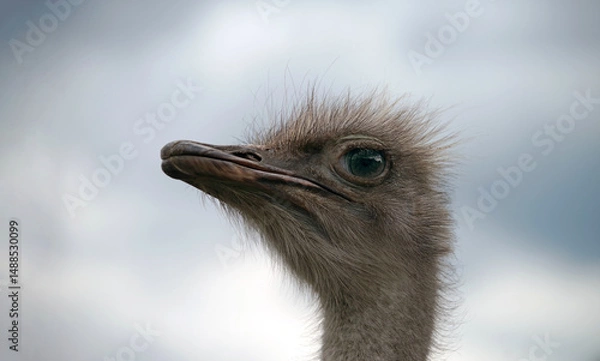 Obraz Head of a young common ostrich against the sky.
