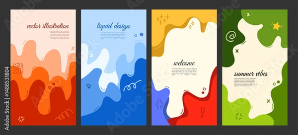 Obraz Vector illustration. Colorful childish background. Hand drawn wavy shapes, scribbles and lines. Design elements for flyer, voucher, coupon, leaflet, vertical banner. Trendy abstract colorful style