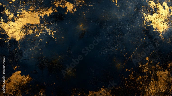 Fototapeta Textured Blue and Gold Background with Rustic, Abstract Elements