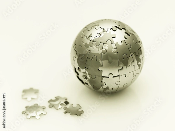 Fototapeta Gold jigsaw globe