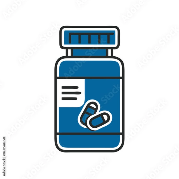 Fototapeta Pill bottle with capsules in blue color and simple design  