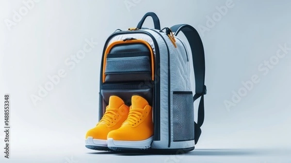 Fototapeta Compact gym backpack with shoe compartment, isolated white
