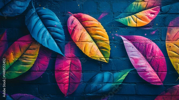 Fototapeta Colorful Leaves on Dark Wall Background for Creative Design Concepts