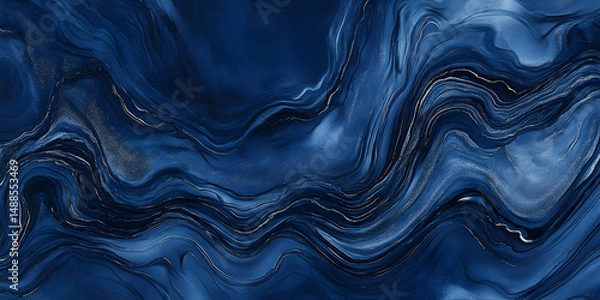 Fototapeta Abstract Dark Blue Fluid Art Swirls and Waves Background Design