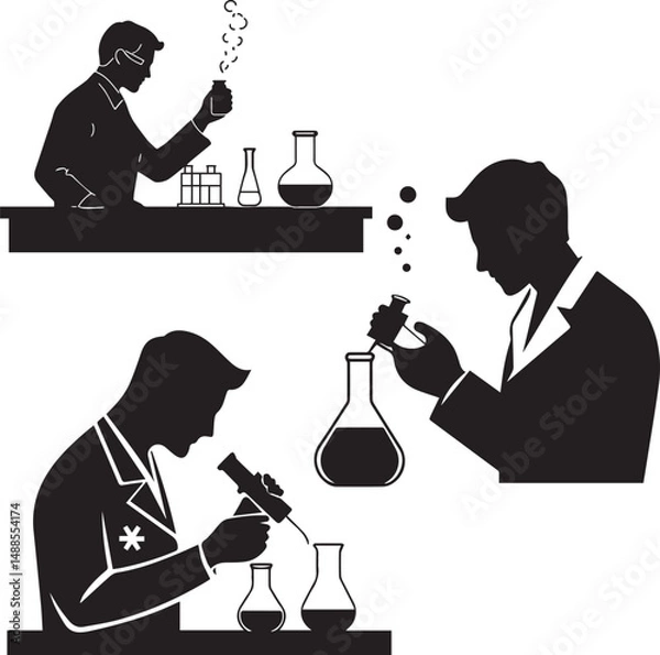 Fototapeta Silhouette of Chemist Stirring Solution vector