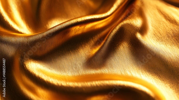 Fototapeta Shiny Golden Silk Fabric Background with Elegant Soft Waves