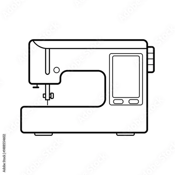 Obraz Modern Embroidery Sewing Machine Outline Vector Illustration. Black and white vector illustration of a modern embroidery sewing machine in a minimalist line art style.